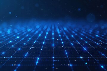 Shimmering blue grid, square & dot array High-tech abstract backdrop , neon, code, sci-fi