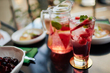 Refreshing watermelon lemonade with mint and ice