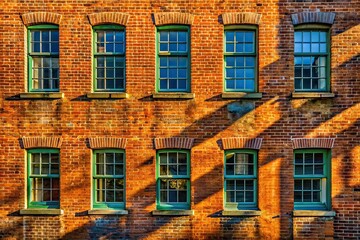 Fototapeta premium Old Brick Building Exterior with Windows - Rule of Thirds Composition