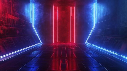 Abstract glowing lines and circuit board on blue and red background, technology, digital, futuristic, neon, connection