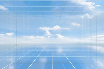 Serene Blue Sky Reflected in a Modern Glass Room with Soft Cloud Details and Open Space Feeling