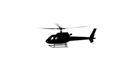 Fototapeta premium Black helicopter flying, white background, transport