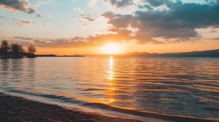 Serene Sunset Over Calm Ocean Waters