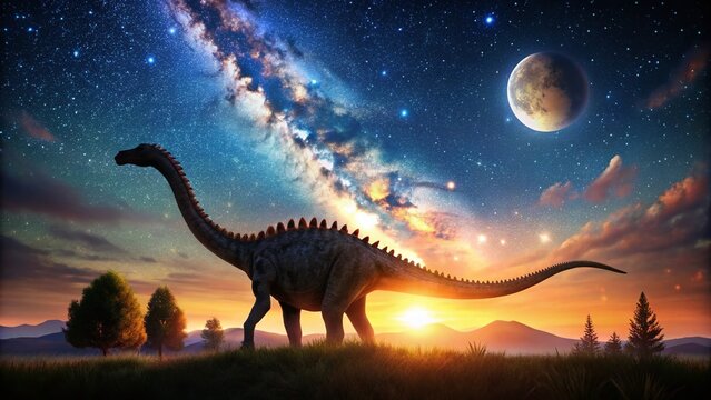 Spinophorosaurus Silhouette Against Night Sky - Prehistoric Dinosaur Night Photography