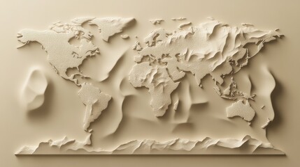 Fototapeta premium a simplified representation of a world map. Vector style, 3D rendering, World map bas-relief vector style
