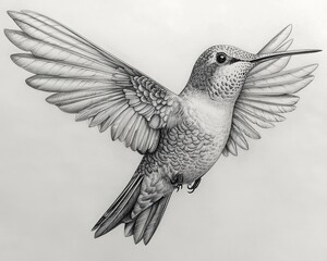 Obraz premium Detailed pencil drawing hummingbird in flight