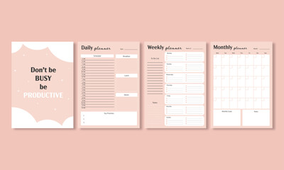 Set of daily weekly and monthly planners Modern and minimalist style Printable A4