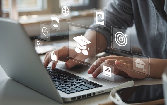 Online Education Laptop Student Learning Digital Technology Modern Technology Distance Learning E Learning Graduation Education Courses Training Study Knowledge Skills Future Development Academic     