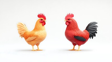 Fototapeta premium Two Roosters Facing Off: A Vibrant 3D Render AI Generated