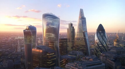 Stunning Sunset Over the London Skyline Featuring Iconic Skyscrapers