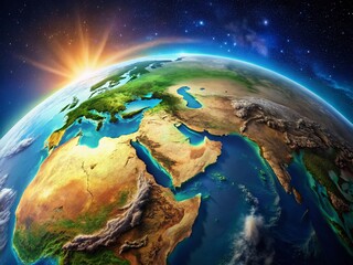 Fototapeta premium Stunning 4K Aerial Zoom of the Middle East: Breathtaking Earth Views from Space to Desert Landscapes