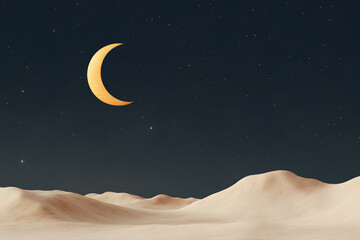 Naklejka premium Ramadan Kareem greeting. Islamic crescent moon and lantern. End of fasting. ramadan decorations, Eid al-Fitr. Breaking of holy fast day. Muslim holiday. Arab night sky. 