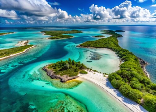 Stunning Aerial View of Staniel Cay, Bahamas: Turquoise Waters & Lush Islands