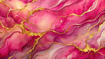 Obraz premium Pink Gold Marble Abstract Wallpaper, Alcohol Ink, Glitter