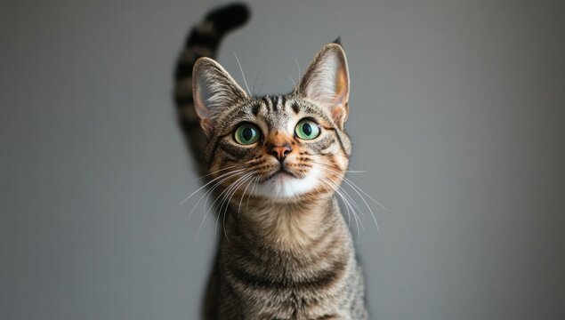 A cat with green eyes is staring at the camera