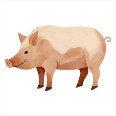 Cute wild pig in watercolor painting style. Woodland boar. Watercolor baby pig.