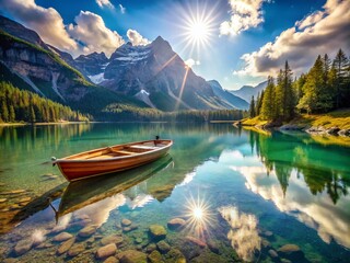 Obraz premium Stunning Mountain Lake Barchetta Boat Photography: Serenity & Adventure