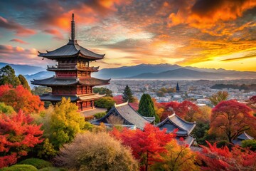 Fototapeta premium Stunning Panoramic View of Toji Temple, Kyoto, Japan - Autumn Colors