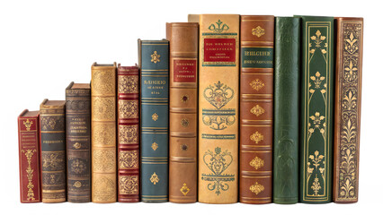 stack of old books on a shelf isolated on transaprent background