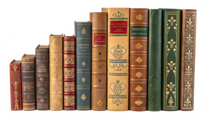 stack of old books on a shelf isolated on transaprent background