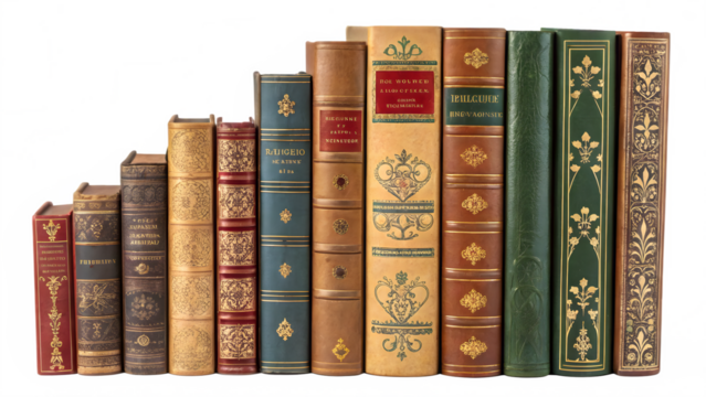 stack of old books on a shelf isolated on transaprent background