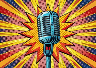 Pop Art Microphone Podcast Logo - Retro Urban Exploration