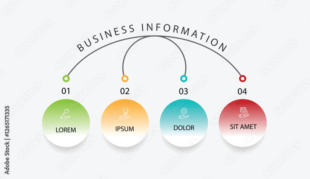 Aufkleber 4 step model diagram concept, vector banner infographic with icons and circle direction suitable for business information and web presentation 