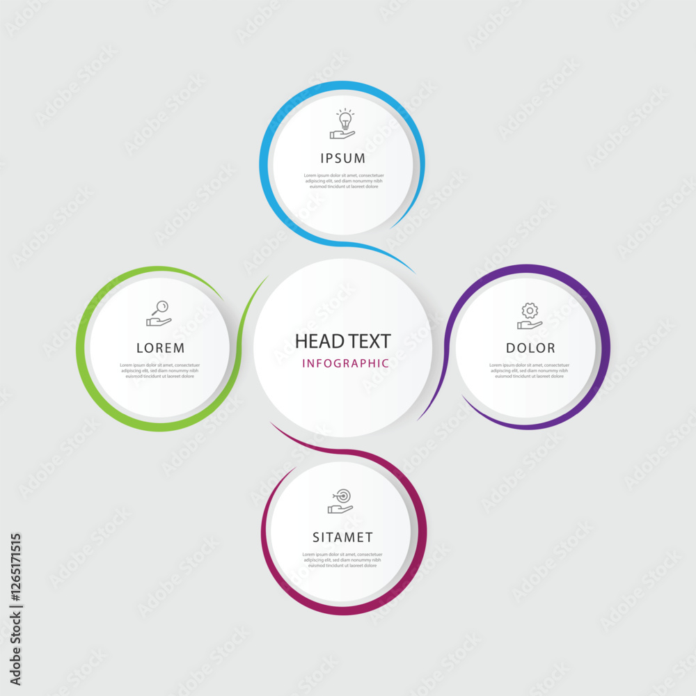 Aufkleber 4 circle step process infographic template with icons suitable for business information and web presentation 