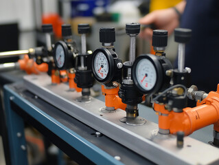 Engineer Calibrating a Hydraulic System with Advanced Diagnostic Tools