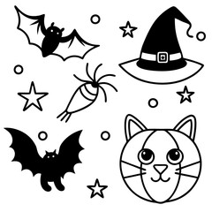 Halloween Vector Set. Spooky Black Silhouettes and Isolated Elements.