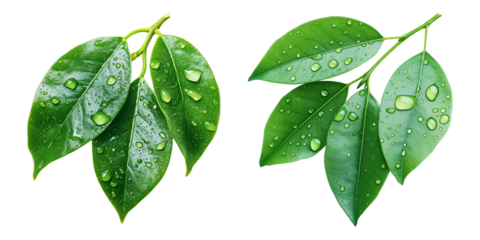 green leaves with water drops,png