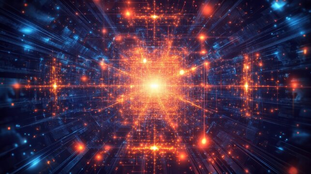 Cryptocurrency blockchain network background. Bright glowing symbols. Futuristic big data information. Graphic concept for your design