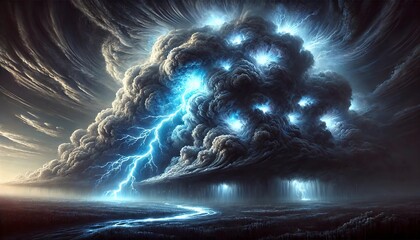Apocalyptic Thunderstorm with Glowing Lightning Clouds
