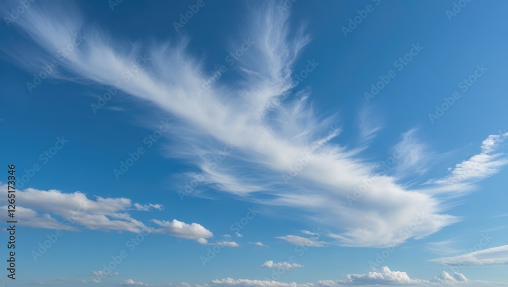 Aufkleber Wispy cloud formations against a clear blue sky with soft white clouds and ample space for text placement Copy Space