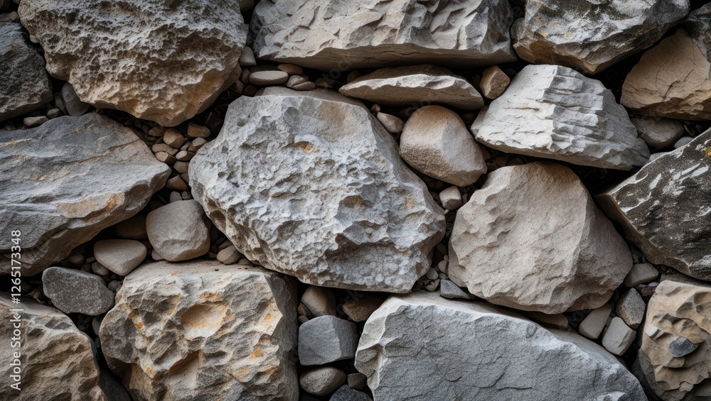 Aufkleber Textured background of various sizes and shapes of stones arranged closely together suitable for use as a natural rock surface with Copy Space.