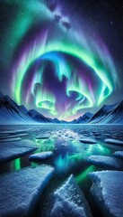 Aurora Borealis Over Frozen Arctic Waters – Northern Lights Reflection