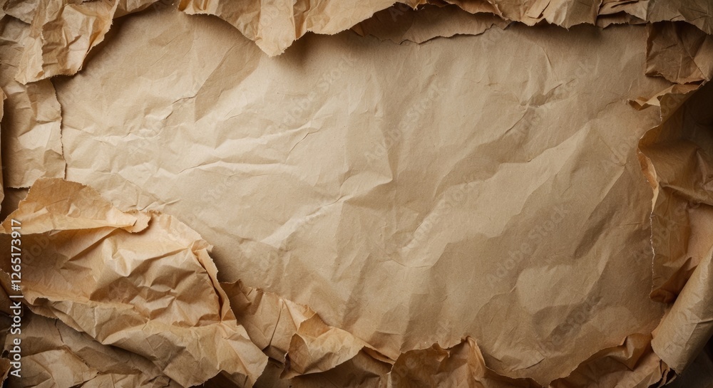Aufkleber Crinkled brown paper texture background with copy space for text or design elements