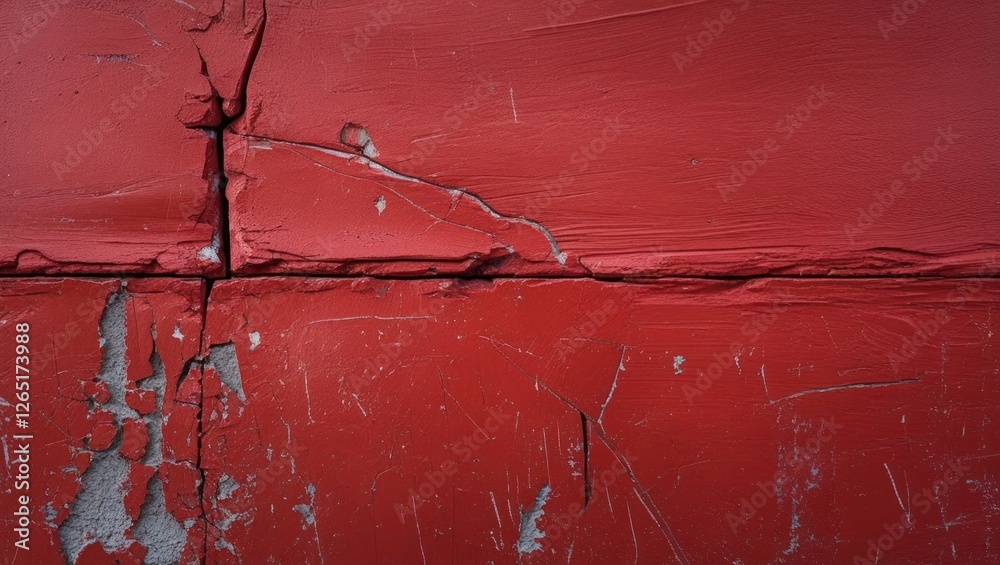 Aufkleber Textured red wall with cracks and peeling paint featuring distressed surface and color variations suitable for backgrounds or abstract design Copy Space