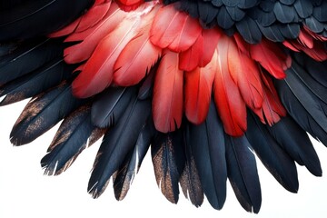 Obraz premium Stunning close up of vibrant black and red feathers, showcasing the beauty of avian plumage, ideal for wildlife enthusiasts and nature lovers