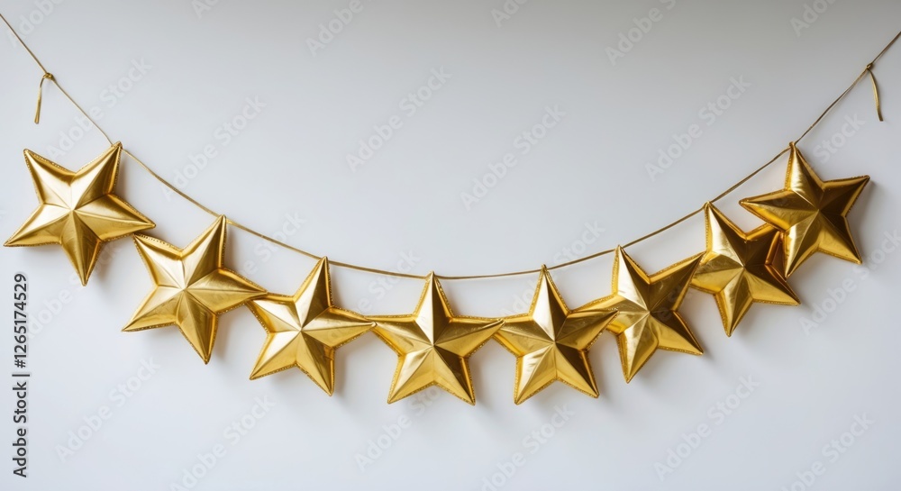 Poster golden star garland decoration on string with space for text background