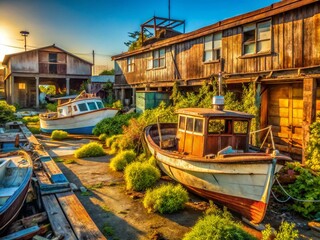 Obraz premium Sun-Drenched Boats in Southern California's Abandoned Boat Depot
