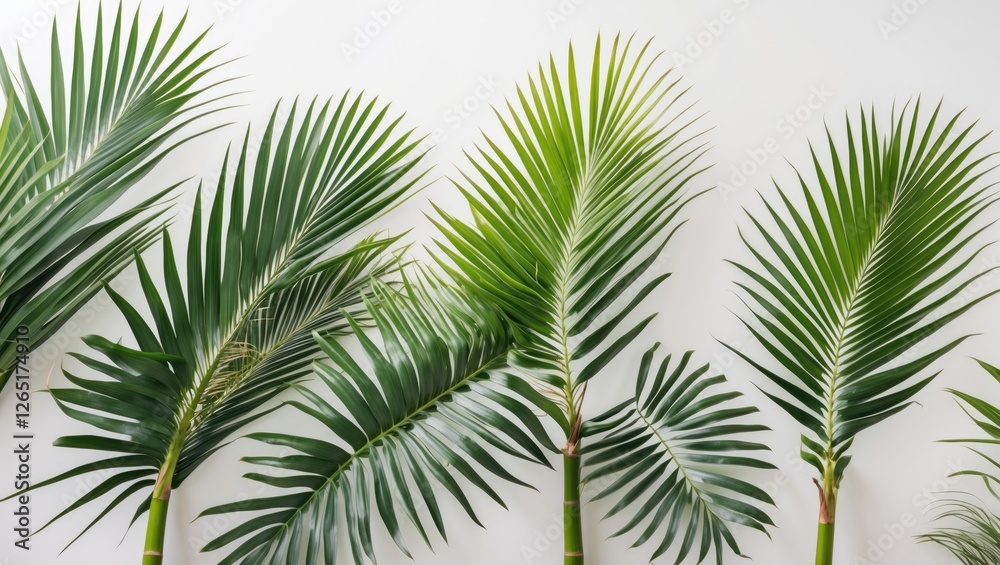 Poster green tropical palm leaves arranged against a simple background with copy space for text placement