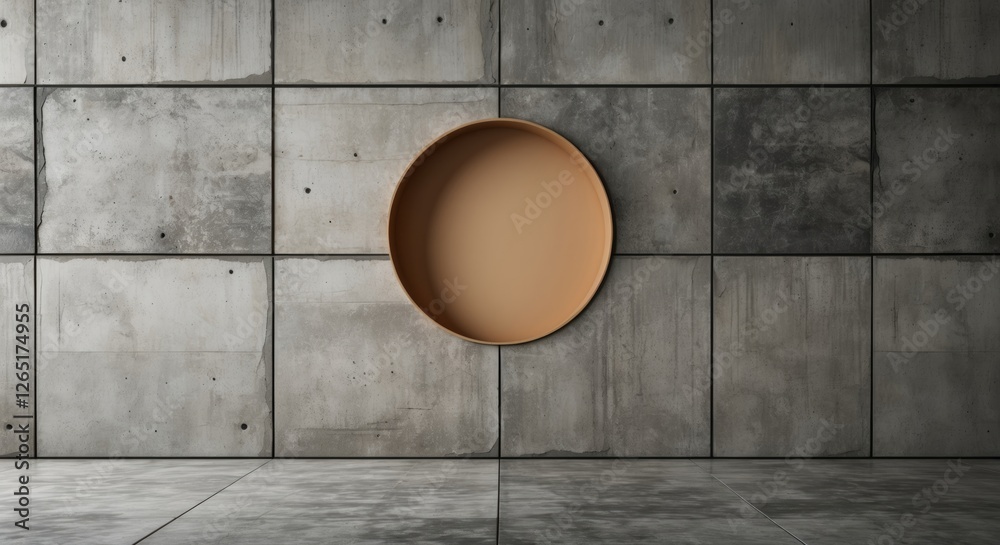 Aufkleber Modern interior space with circular wall art feature in a textured concrete setting with ample copy space for text placement.