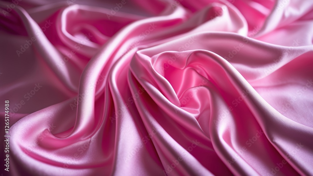 Aufkleber Pink satin fabric close-up showing smooth texture and folds with soft lighting ideal for background use