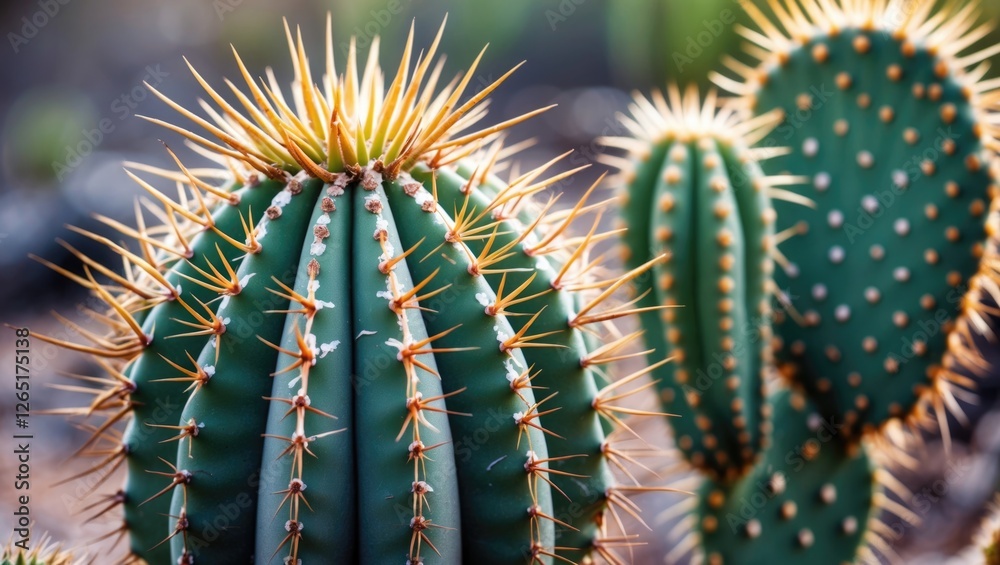 Aufkleber Close-up of cacti with spines in natural setting showcasing various shapes and textures of desert plants Copy Space