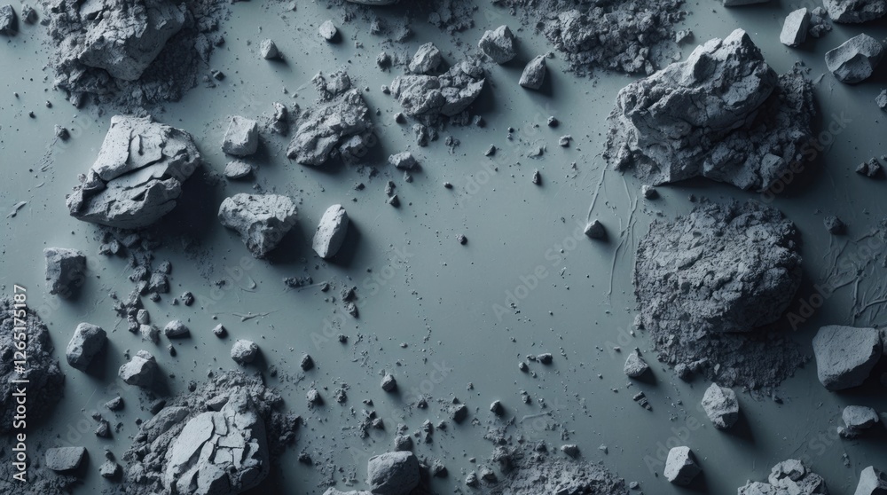 Aufkleber Gray rocky surface with scattered stones and pebbles creating a natural textured background with neutral tones and Copy Space.