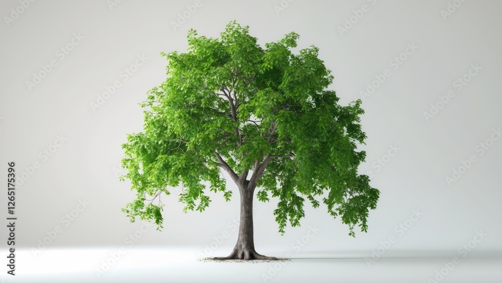 Poster Lush green tree with abundant foliage isolated on plain background and ample Copy Space for text placement