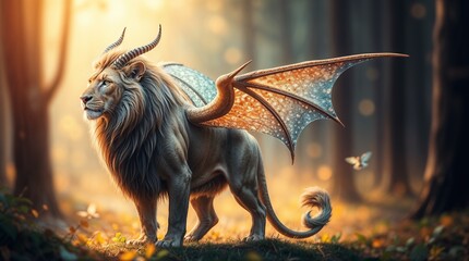 Golden fantasy animal silhouettes of a lion, dragon, and horse glow in the night