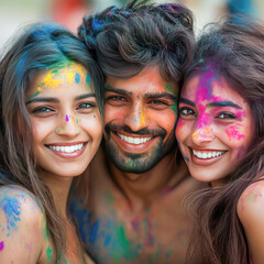 Fototapeta premium young girls and boys playing colors on holi festival