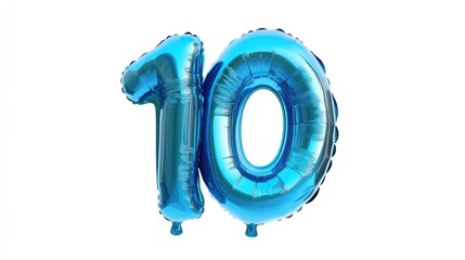 Blue number ten foil balloons, celebration, white background, anniversary